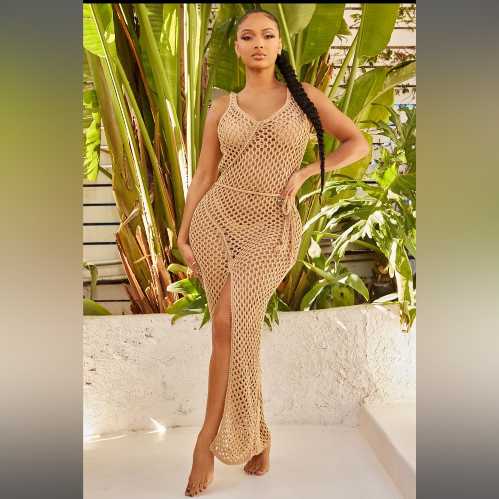 Ticket to Tulum Crochet Maxi Dress - Mocha